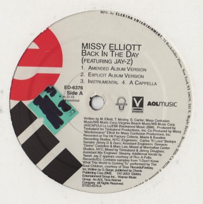 Missy Elliott and Jay-Z - Back In The Day / PussyCat 12 inch vinyl - www.jiggyjamz.com