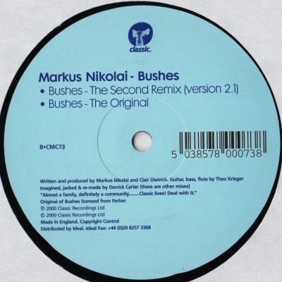 Markus Nikolia - Bushes CMC73 - Derrick Carter - vinyl - www.jiggyjamz.com